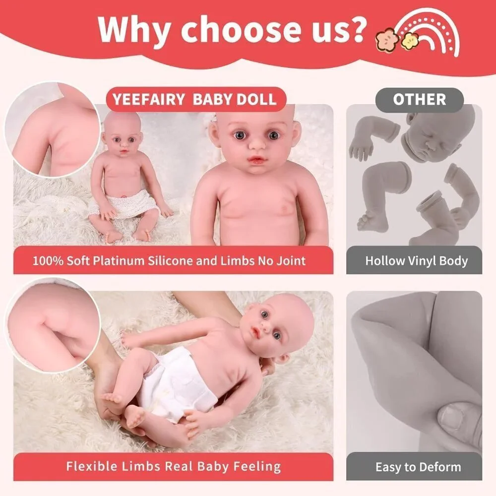 17.3 Inch Realistic Lifelike Newborn Brown Baby Girl Doll Open Eyes 6.4 Lb Doll